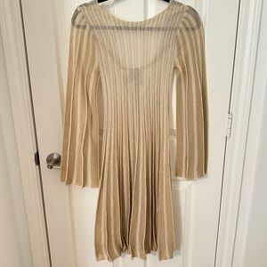M by Missoni Vintage Metallic Gold Lamé Striped Pleated Dress (Made in Italy)